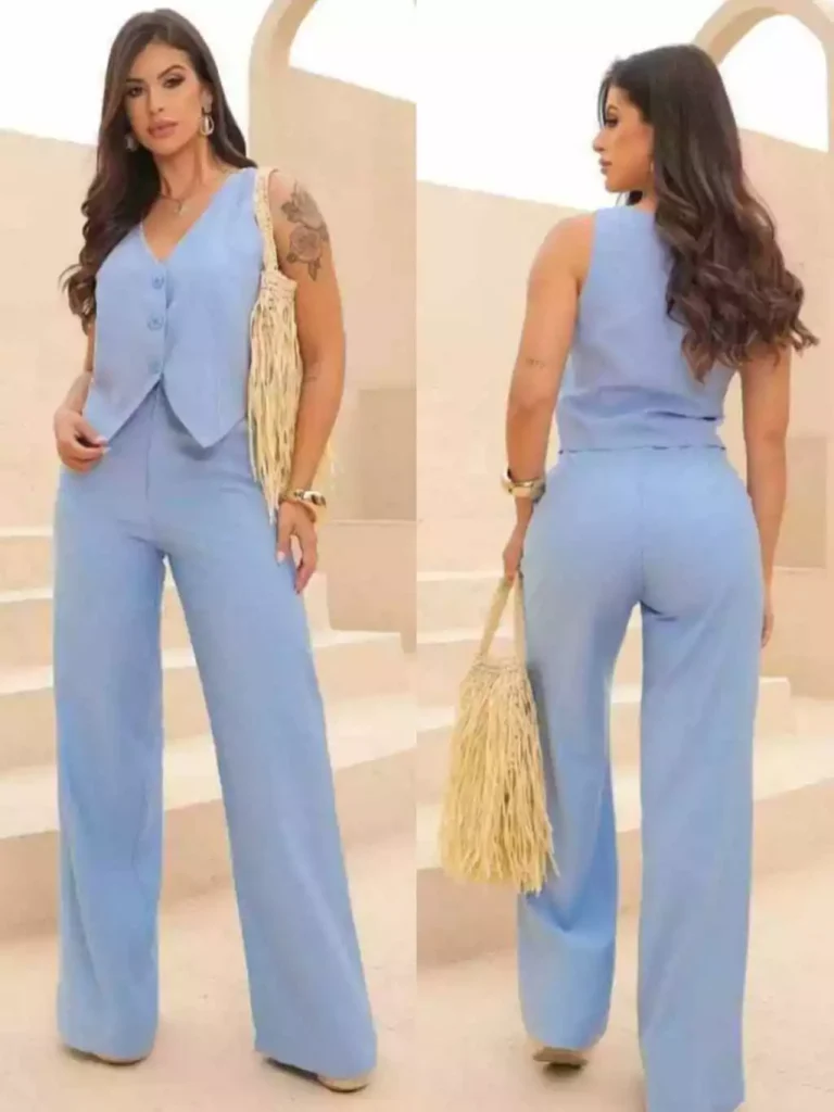 Conjunto Alfaiaitaria Feminino Social Conjunto Com Colete e Calça Pantalona