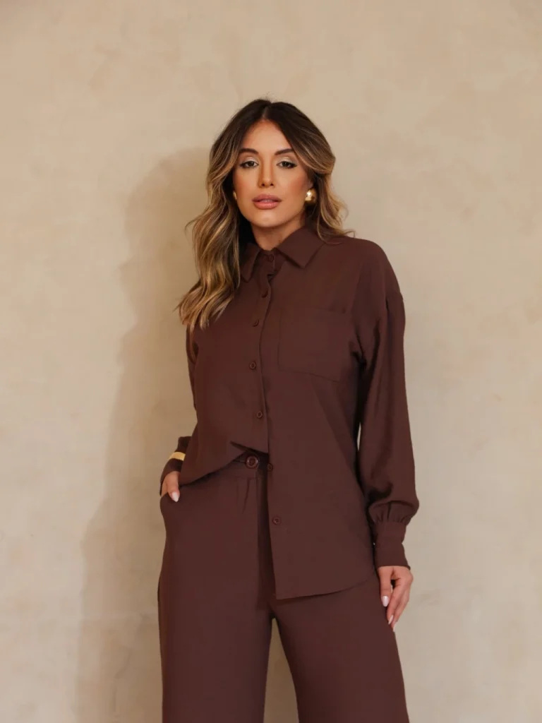 Conjunto Social Elegante Camisa e Calça Pantalona Alfaiataria