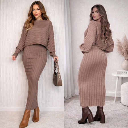 Conjunto Tricot Canelado Manga Longa + Saia Midi Modal Premium Conjunto Feminino Tricot Canelado Manga Longa + Saia Midi Modal Premium