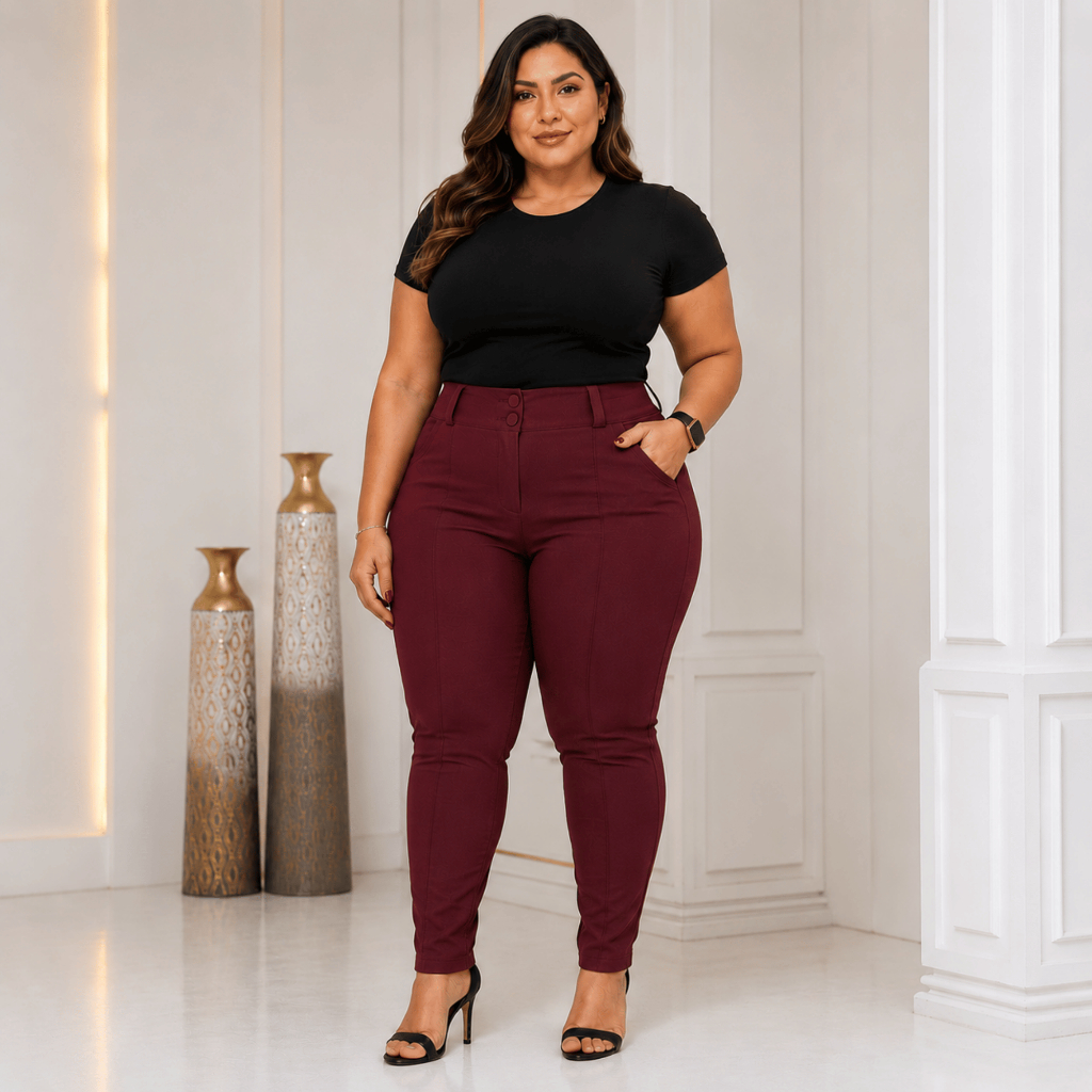 Calça plus size feminina social tecido bengaline
