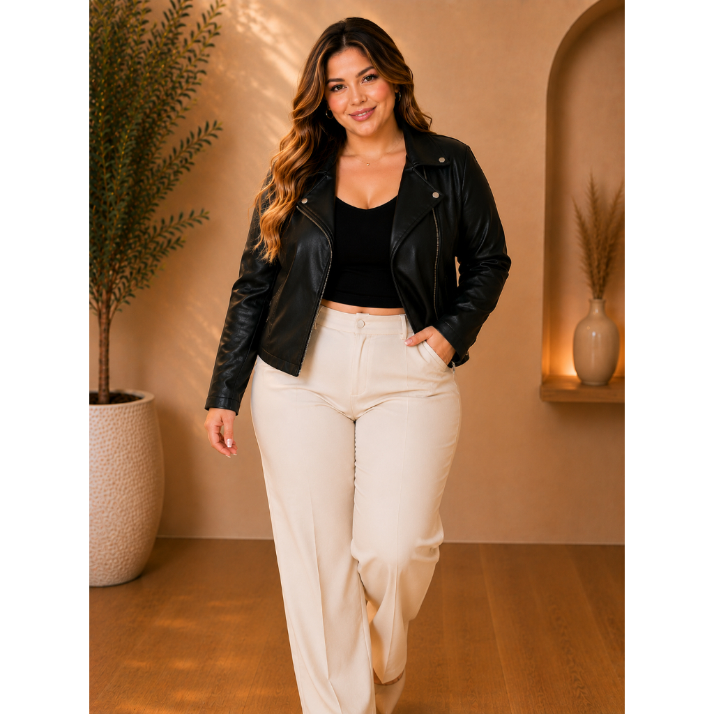 Jaqueta de Couro Sintetico Feminina Plus Size