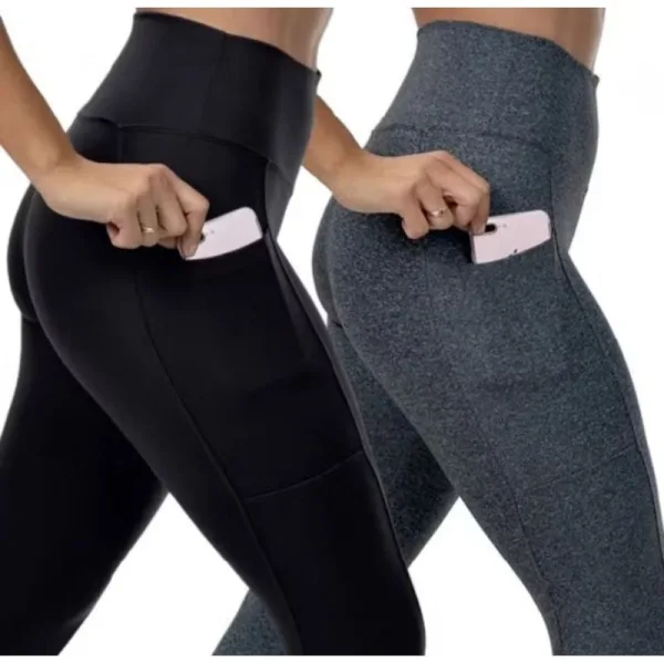 2 Calças Legging Suplex com Bolso Lateral e Cós Alto 2 calças legging suplex com bolso lateral e cós alto largo