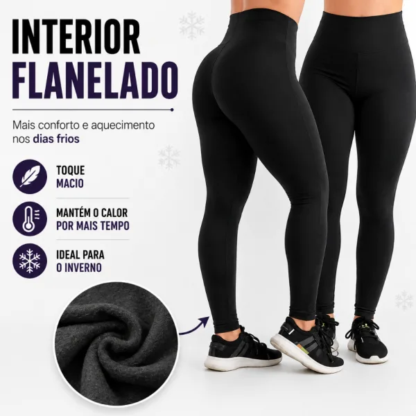 Kit com 3 Calças Legging Flaneladas de Cintura Alta Kit com 3 calças legging femininas flaneladas e peluciadas