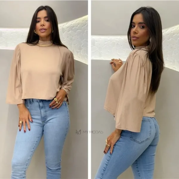 Blusa Feminina com Manga Ballon para Looks Casuais Blusa feminina com manga ballon em Visconlycra