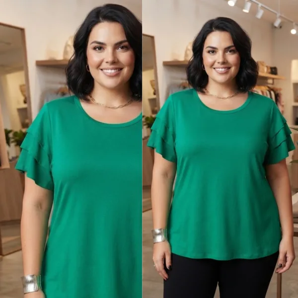 Blusa Plus Size com Babado e Caimento Soltinho Blusa plus size feminina soltinha com babado na manga