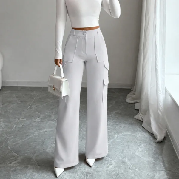 Calça Feminina Wide Leg Cargo de Alfaiataria Calça feminina de alfaiataria wide leg cargo pantalona