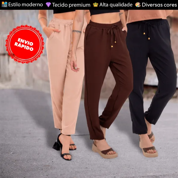 Calça Jogger Duna Feminina com Bolso e Cordão Calça Jogger Duna Feminina com bolso, cordão e punho sem elástico