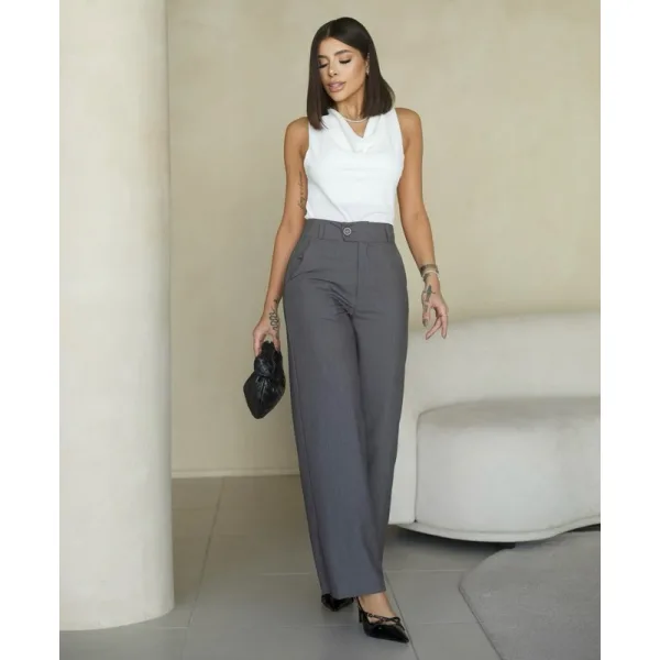 Calça Pantalona de Alfaiataria para Trabalho Calça pantalona feminina de alfaiataria com cintura alta