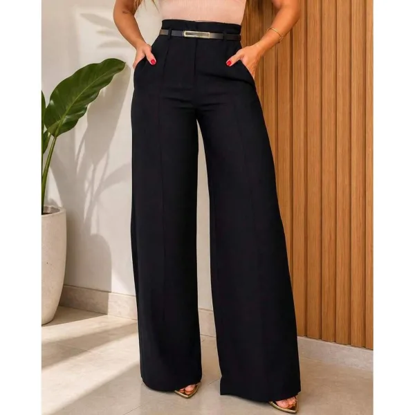 Calça Pantalona Alfaiataria Wide Leg com Cinto Calça feminina pantalona alfaiataria wide leg com cinto