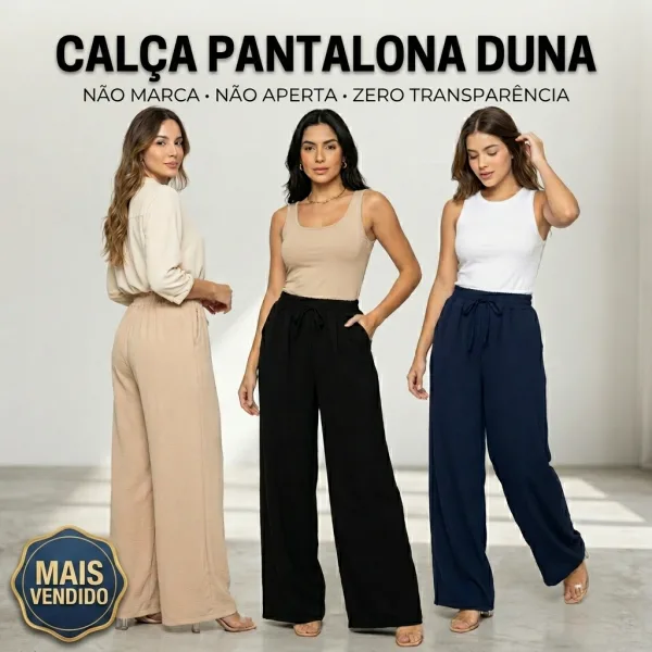 Calça Pantalona Feminina Duna com Cintura Elástica Calça pantalona feminina em tecido duna com cintura elástica