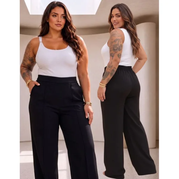 Pantalona Plus Size de Alfaiataria para Visual Elegante Calça pantalona plus size de alfaiataria com cintura alta