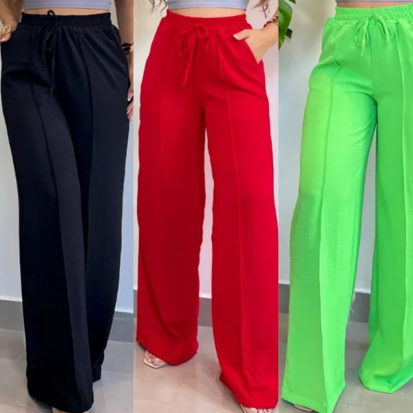 Calça Pantalona Wide Leg com Cintura Alta Calça pantalona wide leg com cintura alta e bolsos laterais