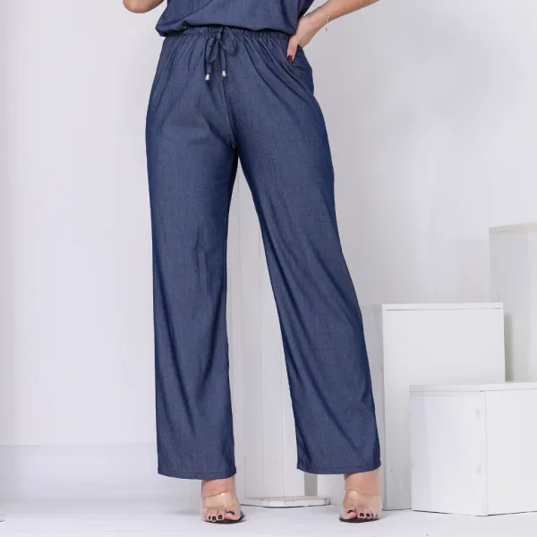 Calça Pantalona Wide Leg com Cordão Ajustável | Shopee Calça pantalona wide leg reta com cordão ajustável