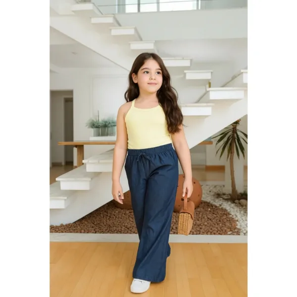 Calça pantalona wide leg escura para meninas Calça pantalona wide leg escura infantojuvenil com elástico