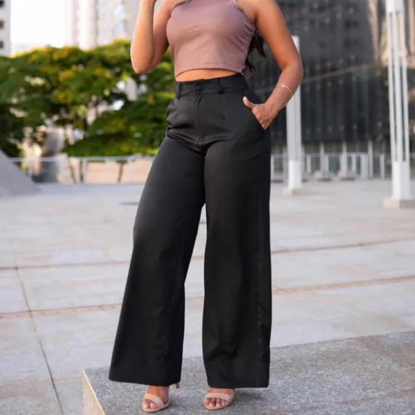 Calça pantalona wide leg feminina para looks sociais Calça de alfaiataria wide leg feminina com zíper frontal