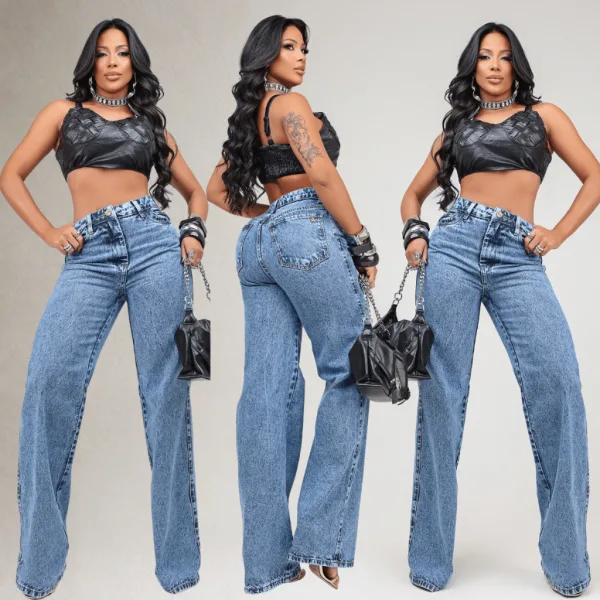 Calça Wide Leg Jeans Feminina Premium | Shopee Calça jeans feminina wide leg de cintura alta