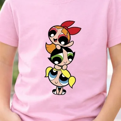 Camiseta Infantil Meninas Super Poderosas em Algodão Camiseta infantil feminina das Meninas Super Poderosas em 100% algodão