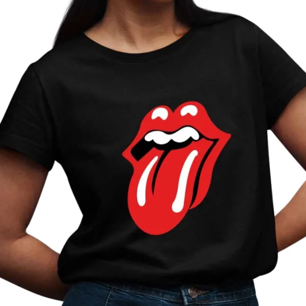 Camiseta Preta Feminina Rolling Stones para Looks Rock Camiseta feminina preta Rolling Stones estilo rock