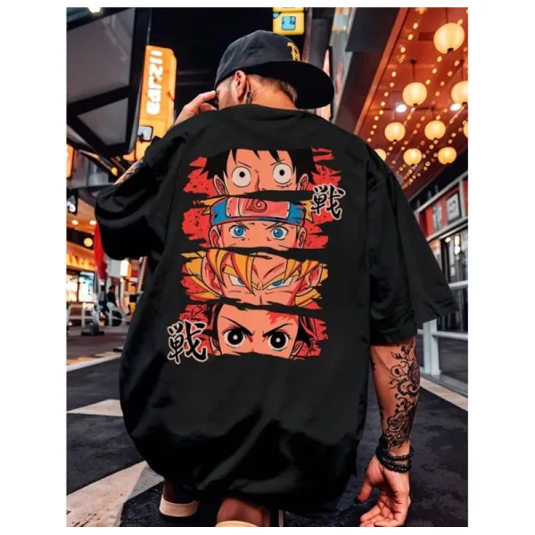 Camiseta Streetwear Anime Luffy e Naruto na Shopee Camiseta streetwear com estampa de olhos de anime