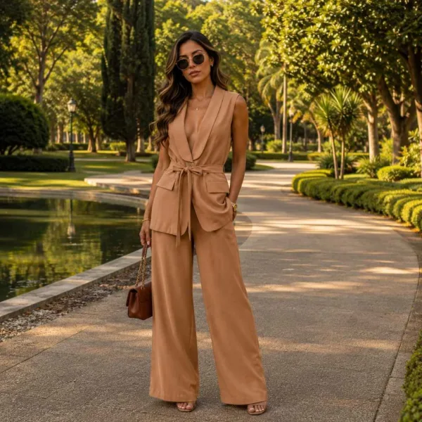 Conjunto Alfaiataria Feminino com Colete e Calça Pantalona Conjunto alfaiataria feminino com colete forrado e calça pantalona