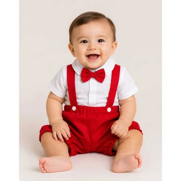 Conjunto para Bebê Menino com Jardineira e Gravata Conjunto para bebê menino com jardineira, camisa social e gravata