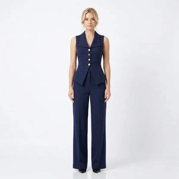 Conjunto Feminino de Alfaiataria com Colete e Pantalona Conjunto feminino de alfaiataria com colete social e calça pantalona
