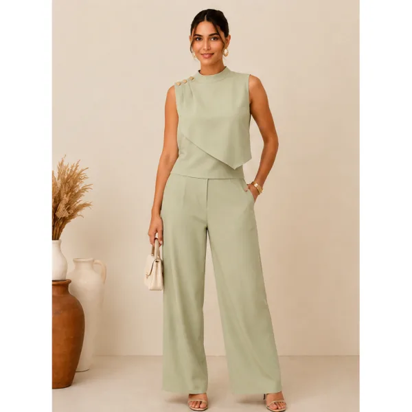 Conjunto Feminino de Alfaiataria para Look Office Conjunto feminino de alfaiataria com blusa regata e calça pantalona