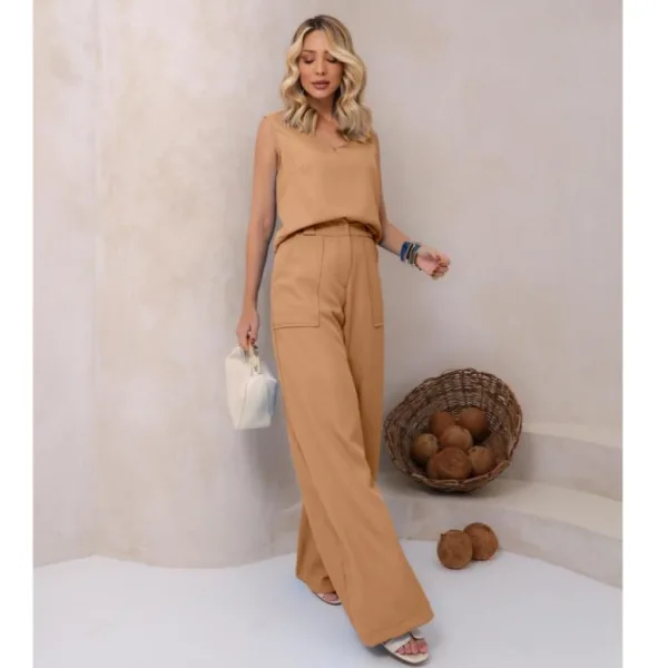 Conjunto Feminino Alfaiataria Pantalona Elegante Conjunto feminino de alfaiataria com calça pantalona e blusa