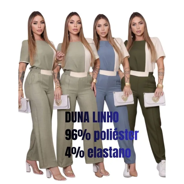 Conjunto feminino bicolor com calça e blusa para festa Conjunto feminino bicolor com calça e blusa de manga princesa
