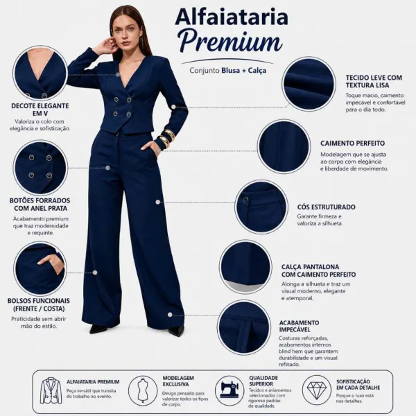 Conjunto Feminino com Blazer e Calça Pantalona Conjunto feminino social com blazer e calça pantalona