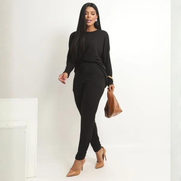 Conjunto Feminino de Blusa e Calça Tricot para Inverno Conjunto feminino de blusa e calça longa em malha tricot