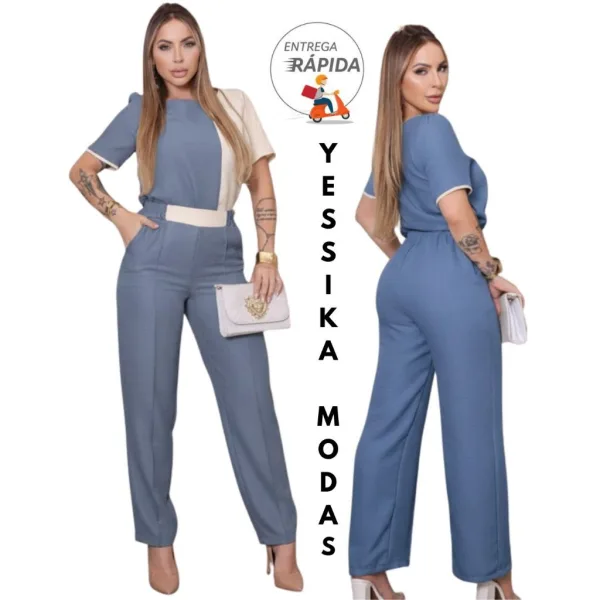 Conjunto feminino de calça e blusa para ocasiões sociais Conjunto feminino social com calça e blusa