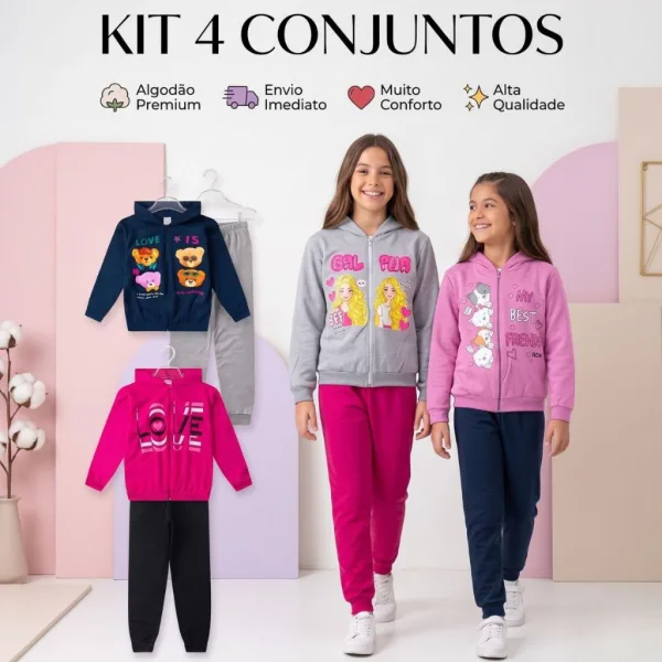Conjunto feminino de moletom com 6 peças para o inverno Conjunto feminino de moletom com calça e casaco