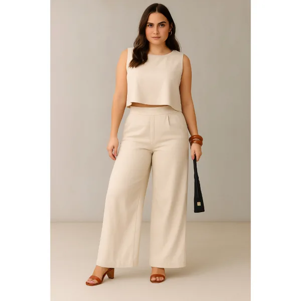 Conjunto feminino social de alfaiataria em linho Conjunto feminino social com calça e blusa em linho