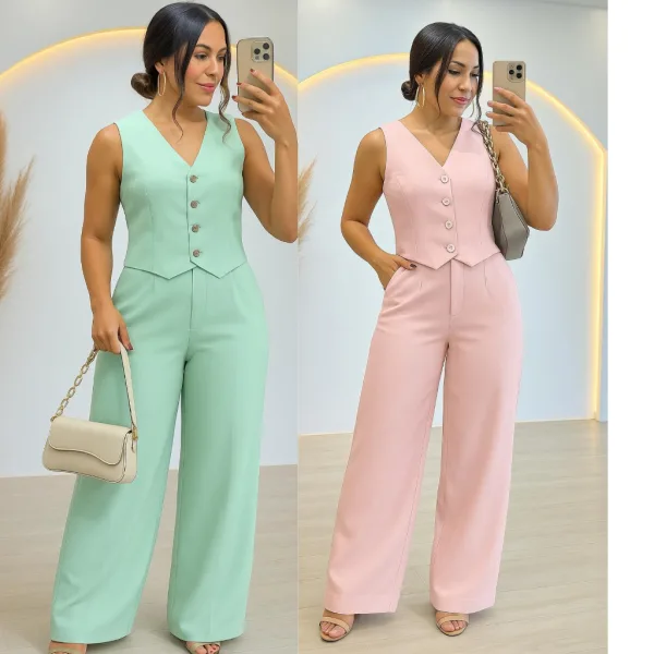 Conjunto feminino social com colete e calça Conjunto feminino social com colete e calça de alfaiataria