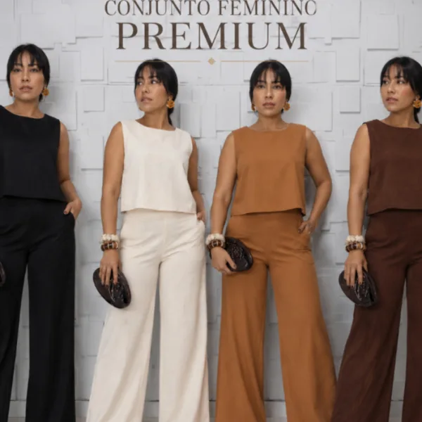 Conjunto feminino social em linho para looks de alfaiataria Conjunto feminino social com calça e blusa em linho
