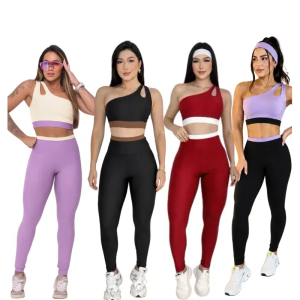 Conjunto fitness feminino bicolor para academia Conjunto feminino bicolor com calça e top para academia
