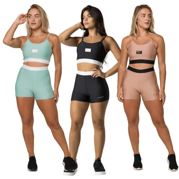 Conjunto Fitness Feminino com Top e Short para Academia Conjunto feminino de academia com top e short em suplex poliamida
