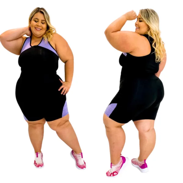 Conjunto fitness plus size com regata e bermuda Conjunto fitness feminino plus size com regata e bermuda