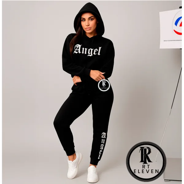 Conjunto Moletom Feminino Angel com Capuz e Calça Conjunto feminino de moletom Angel com blusa de capuz e calça estampada