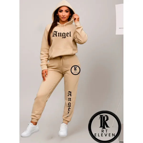 Conjunto Moletom Feminino Angel com Capuz e Calça Estampada Conjunto de moletom feminino Angel com blusa de capuz e calça estampada