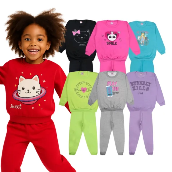 Conjunto Moletom Infantil Feminino para Inverno Conjunto de moletom infantil feminino para inverno