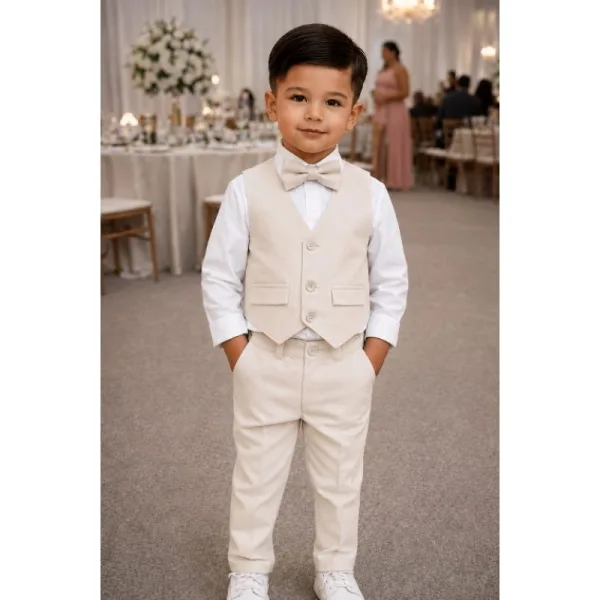 Conjunto social infantil bege com colete para festas Conjunto infantil feminino bege com colete para festas