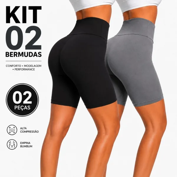 Kit 2 Bermudas Legging Feminina Cintura Alta Kit com 2 bermudas legging feminina de cintura alta