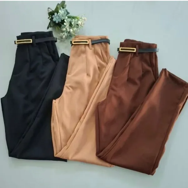 Kit com 2 Calças de Alfaiataria Feminina com Cinto Kit com duas calças de alfaiataria feminina social com zíper lateral e cinto