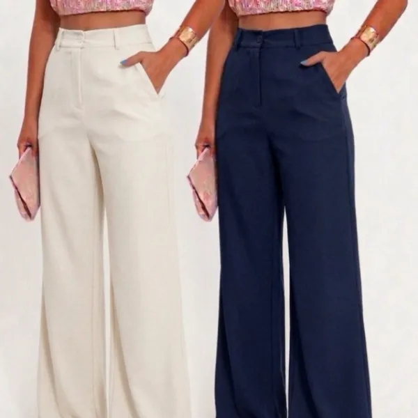 Kit com 2 Calças Pantalona de Alfaiataria Feminina Kit com 2 calças pantalona femininas de alfaiataria e cintura alta