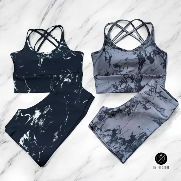 Kit com 2 Conjuntos Fitness Tie Dye para Academia Kit feminino com dois conjuntos de short e top trançado tie dye