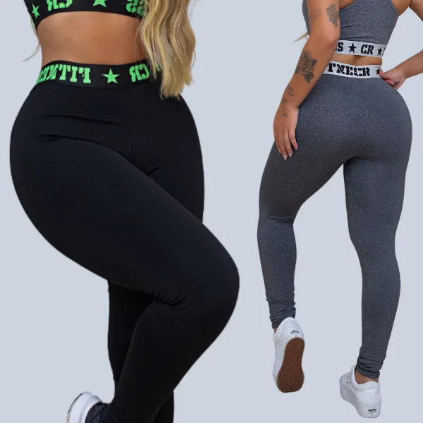 Kit com 2 leggings para academia com elástico exposto Kit com duas calças leggings femininas para academia com elástico exposto