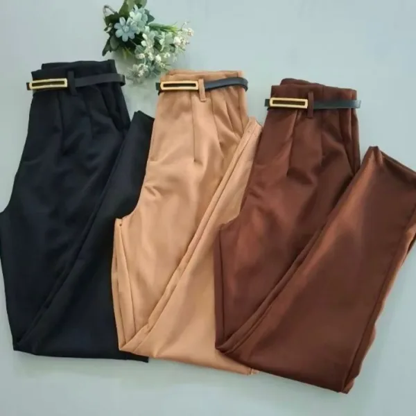 Kit com 3 Calças Alfaiataria Femininas e Cinto Kit com 3 calças de alfaiataria femininas com zíper lateral e cinto