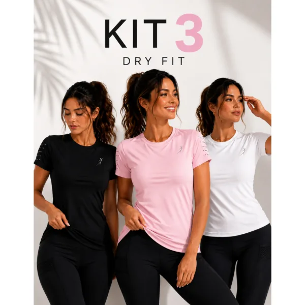 Kit 3 Camisetas Dry Fit Femininas para Treino Kit com 3 camisetas dry fit femininas para academia e treino